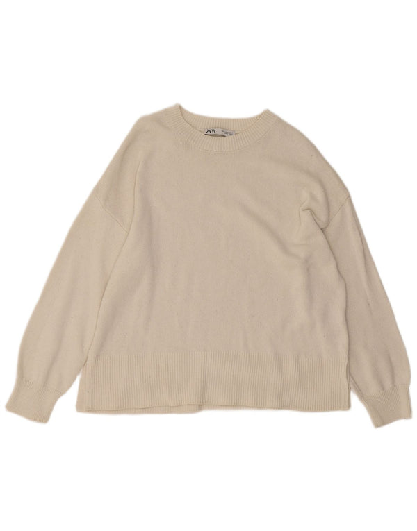 Damski sweter oversize Zara z dekoltem w łódkę UK 14, średni złamanej bieli