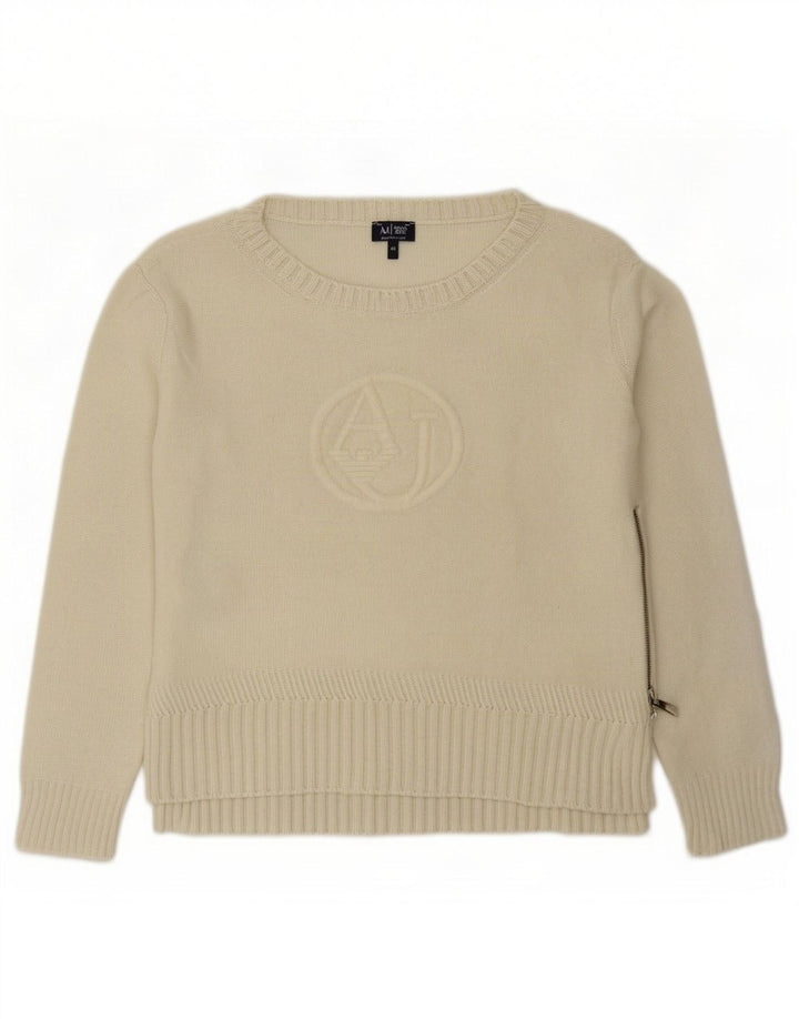Damski sweter Armani z graficznym dekoltem w łódkę EU 42, duży, z białej wełny
