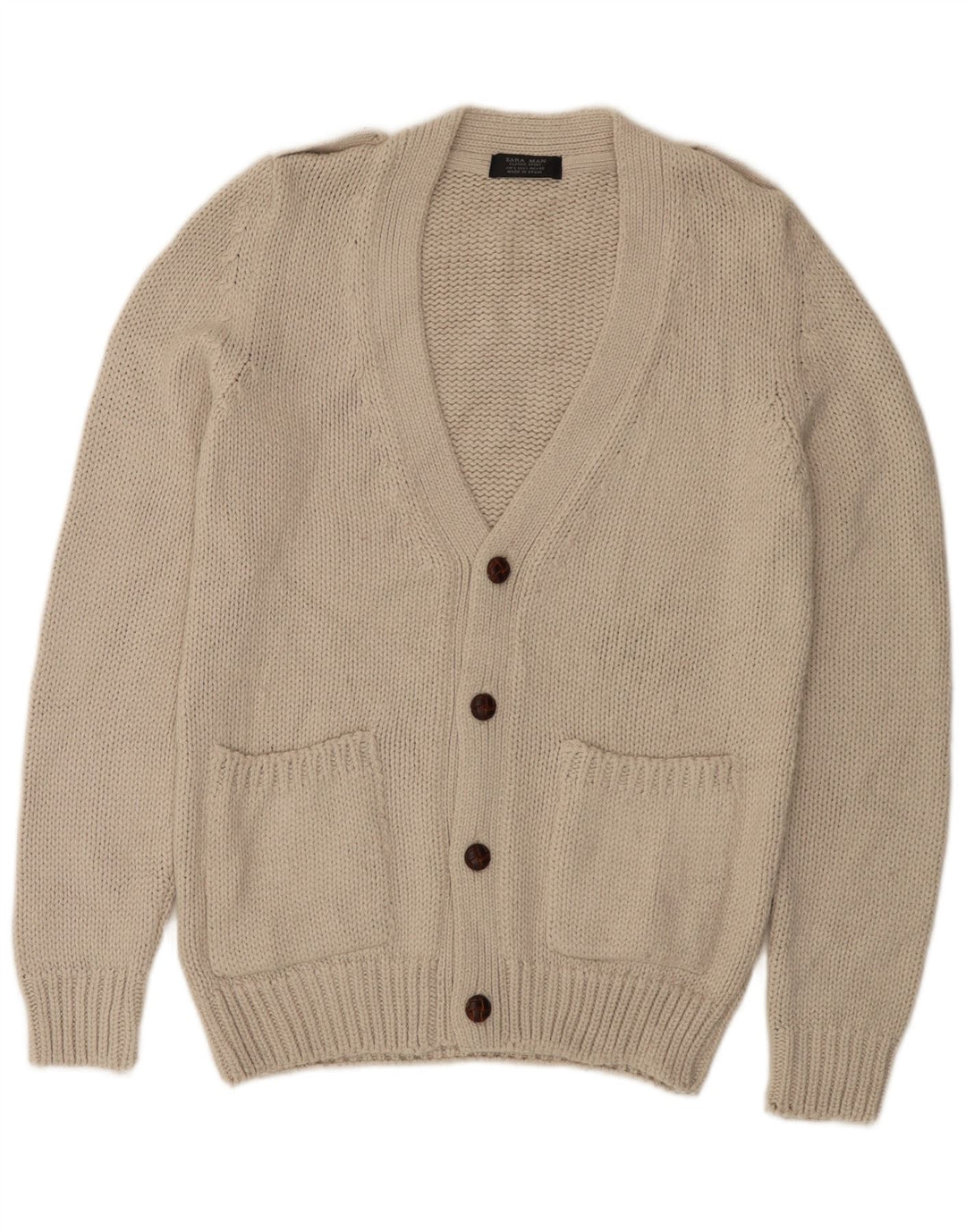 Zara Męski sweter rozpinany, duży, beżowy, akrylowy