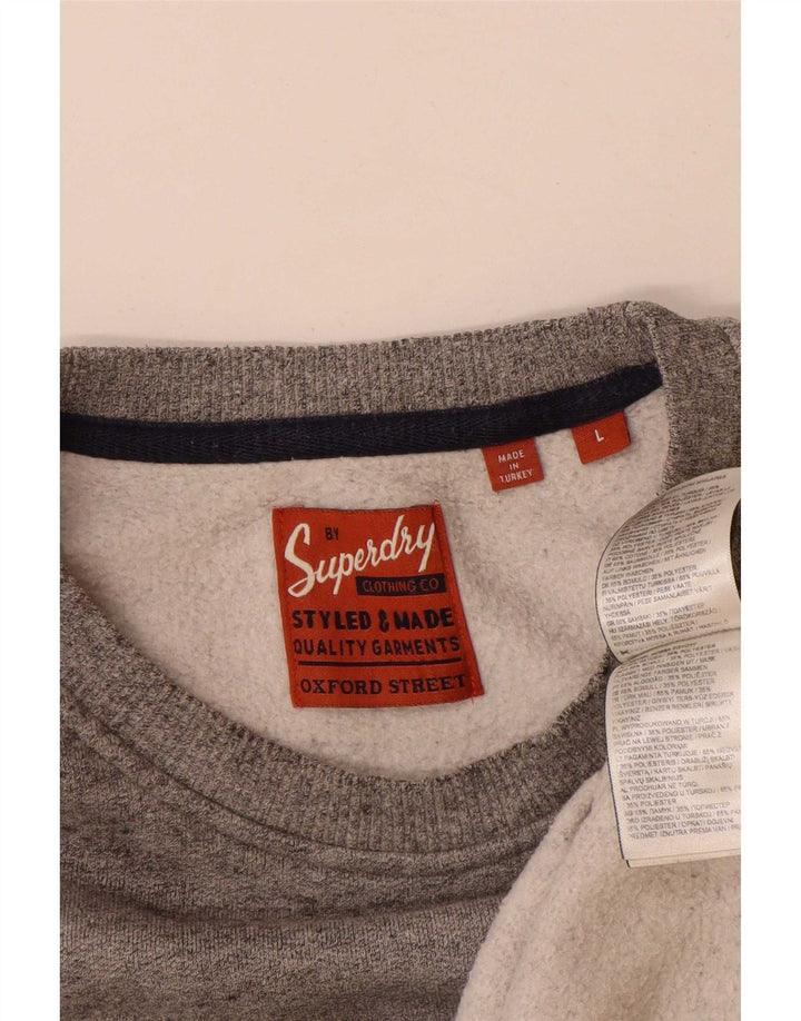 Męski sweter z grafiką Superdry, duży, szary, bawełniany w cętki