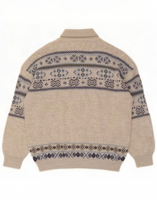 NANI BON Mens Roll Neck Jumper Sweater IT 54 XL Beige Fair Isle