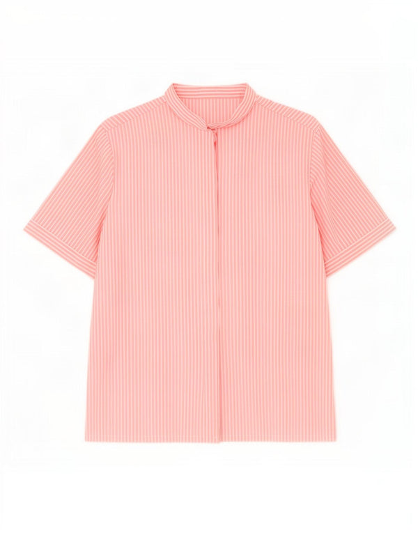 Vintage Womens Short Sleeve Shirt Blouse UK 16 Large Pink Pinstripe