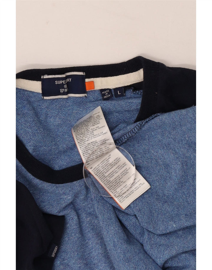 T-shirt męski Superdry, duży, niebieski, bawełniany z blokami kolorów