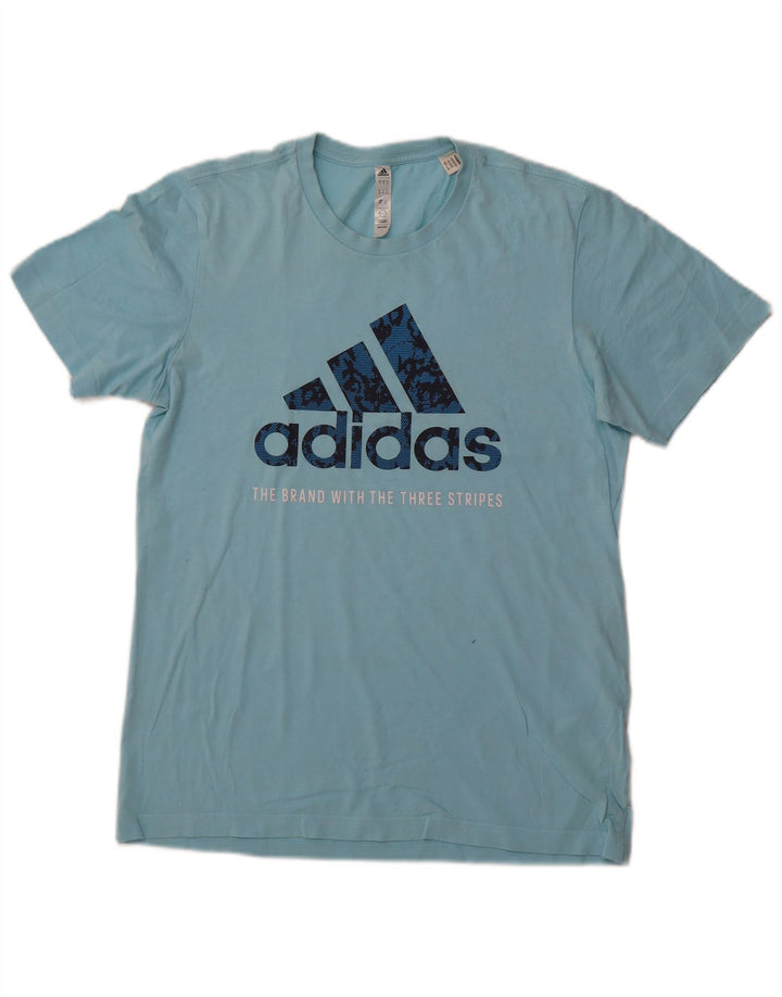 Męski T-shirt z grafiką ADIDAS, mały, niebieski, bawełniany
