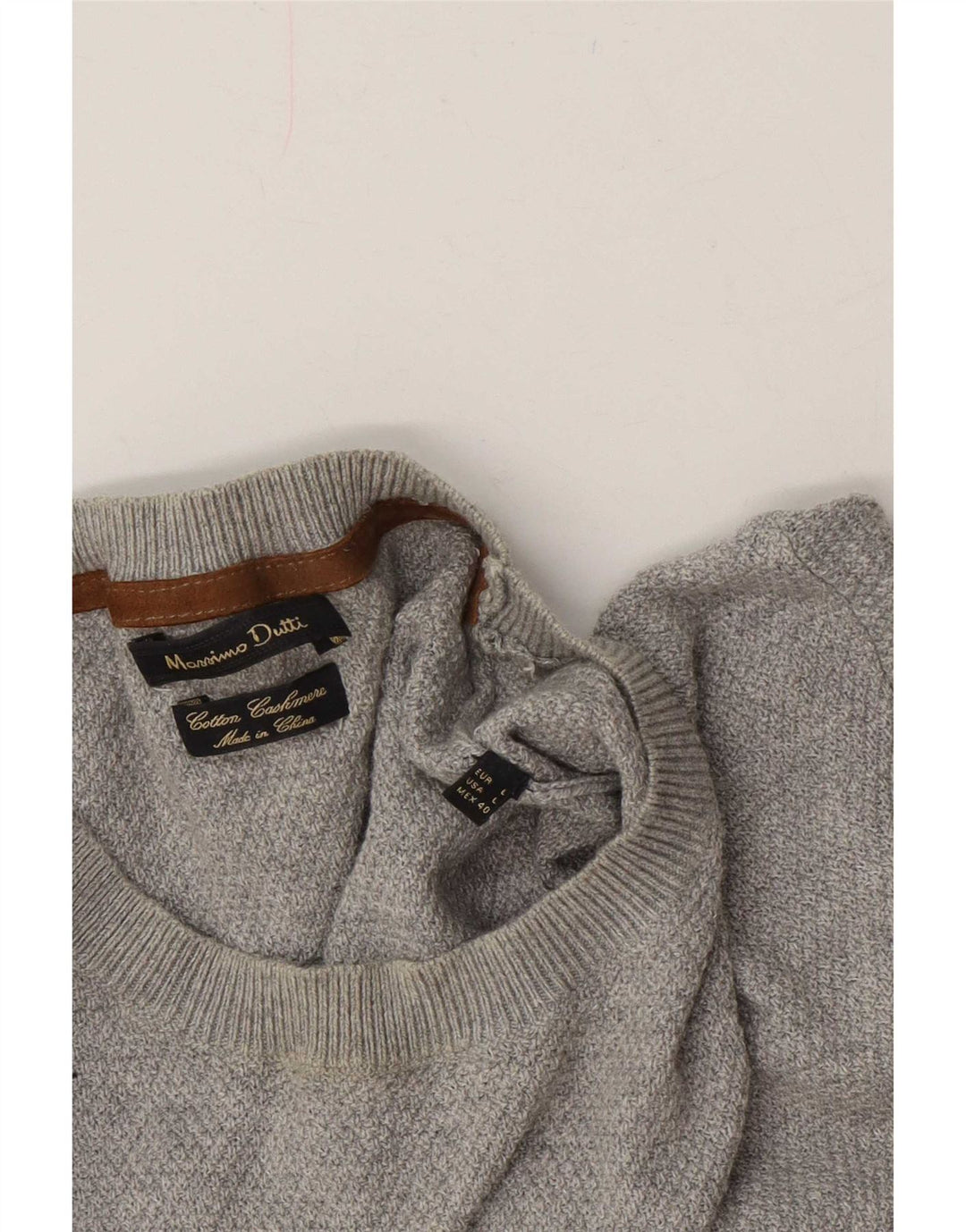 Męski sweter Massimo Dutti z okrągłym dekoltem, duży, szary, bawełniany