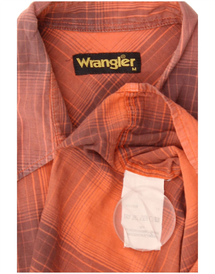 Koszula męska z krótkim rękawem Wrangler, bawełniana w średnią pomarańczową kratę