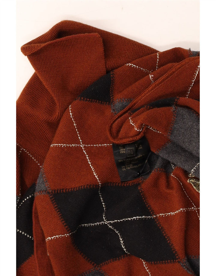 Vintage damski sweter polo EU 38 średni brąz Argyle/diament