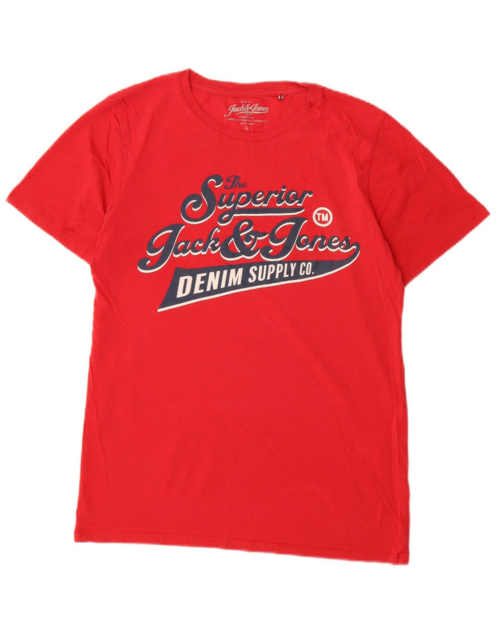 Męska koszulka z grafiką Jack & Jones Denizen, bawełniana, średnia czerwona