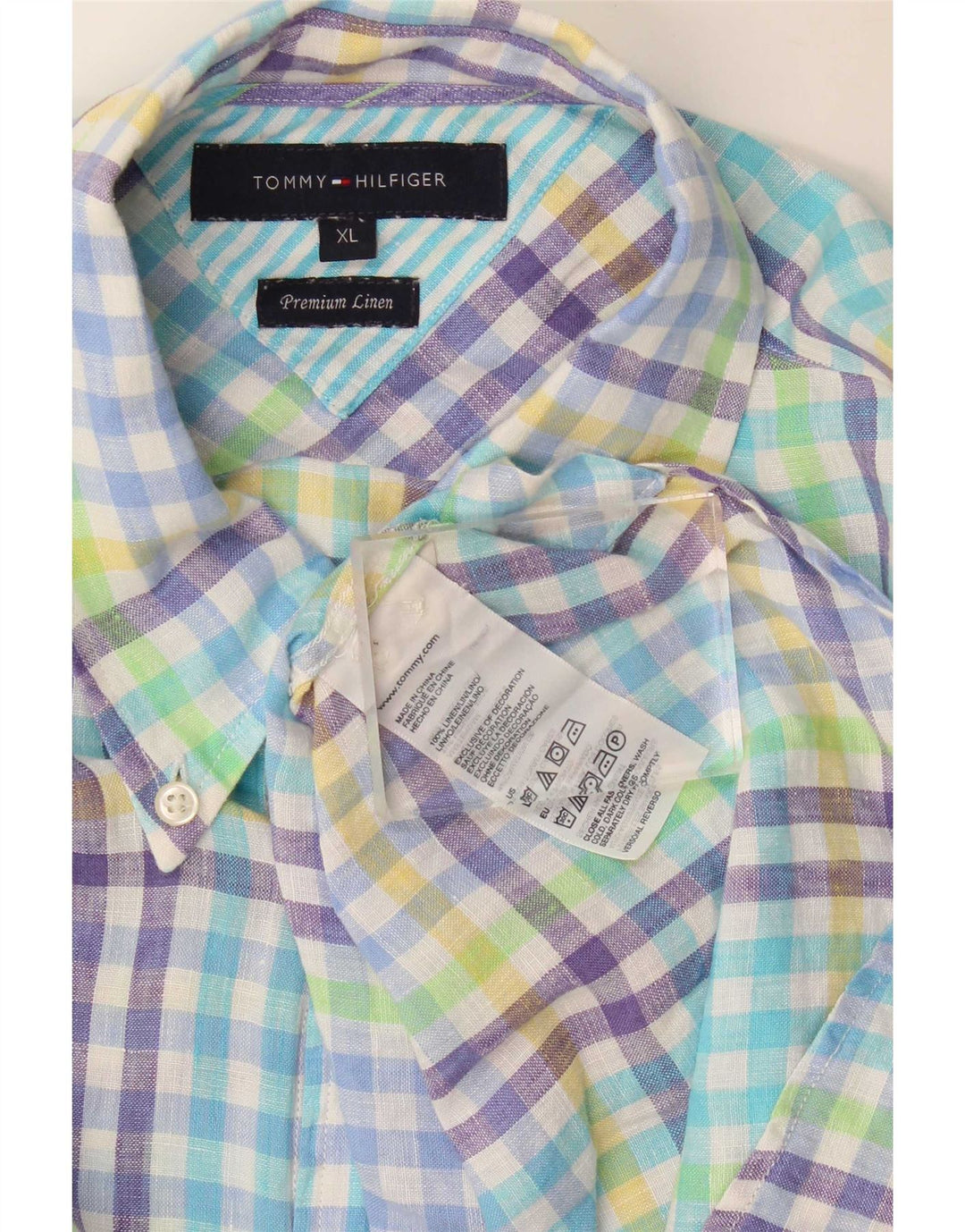 Koszula męska Tommy Hilfiger XL, wielokolorowa lniana kratka
