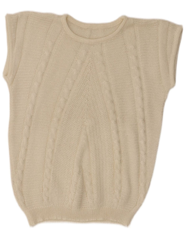 Sweter damski w stylu vintage z krótkim rękawem i okrągłym dekoltem UK 14, duży biały