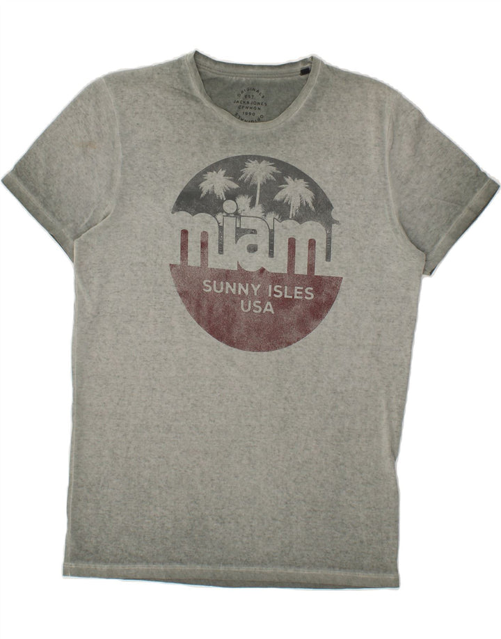 JACK & JONES Mens Miami Graphic T-Shirt Top Medium Grey Cotton Vintage Jack & Jones and Second-Hand Jack & Jones from Messina Hembry 