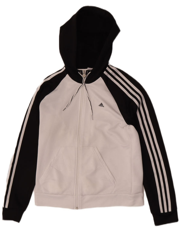 Damski sweter z kapturem i zamkiem błyskawicznym Adidas UK 14 Średni biały poliester z blokami kolorów