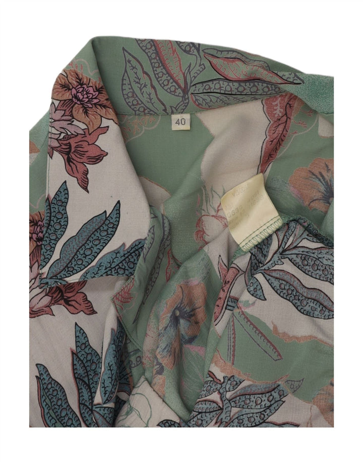 VINTAGE Womens Pullover Shirt EU 40 Medium Green Floral Viscose