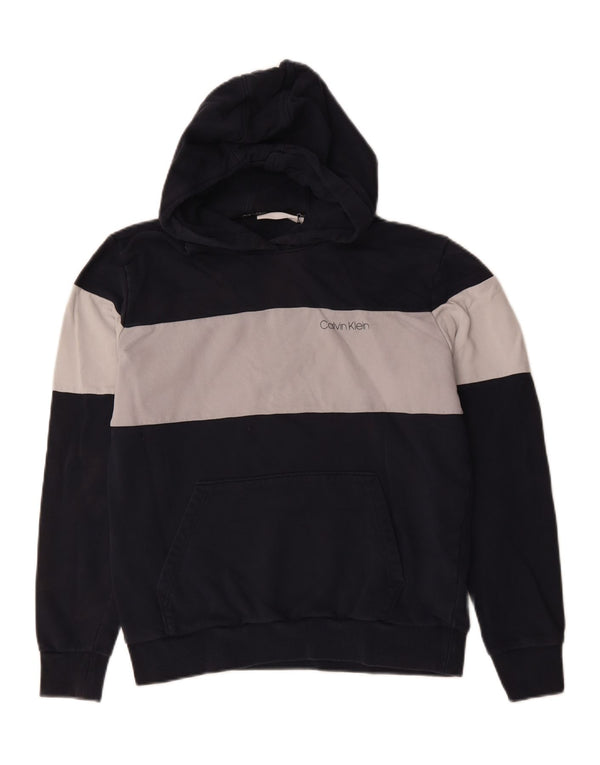 Męski sweter z kapturem Calvin Klein o luźnym kroju, średni granatowy, blok kolorów