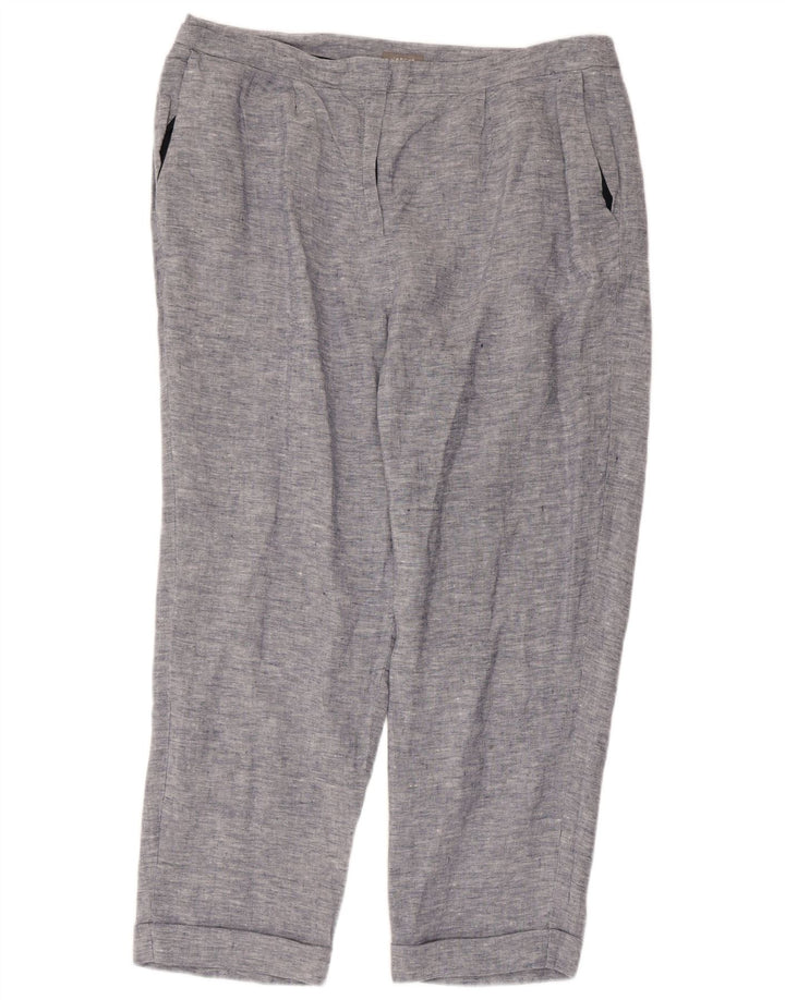 Damskie proste, przycięte spodnie JAEGER UK 16 Large W36 L25 Niebieskie lniane