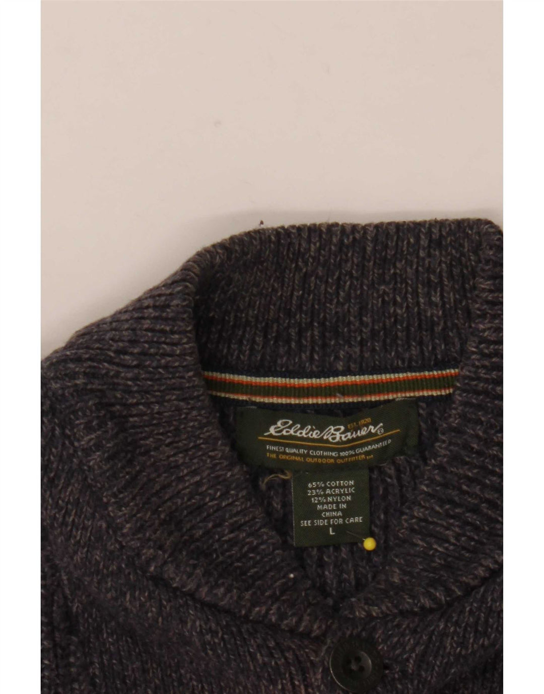 Męski sweter zapinany na guziki Eddie Bauer, duży, bawełniany w granatowe plamki