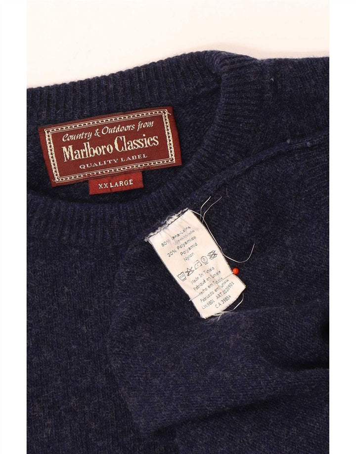 Marlboro Classics Męski sweter z okrągłym dekoltem 2XL Granatowa wełna