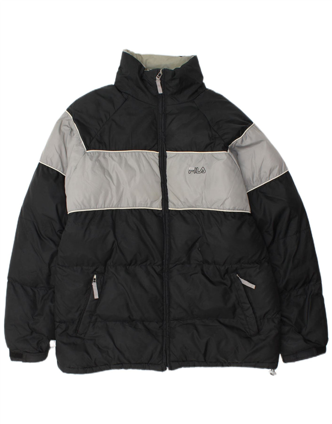 Męska ocieplana kurtka Fila UK 40, duża, czarna, nylonowa z blokami kolorów