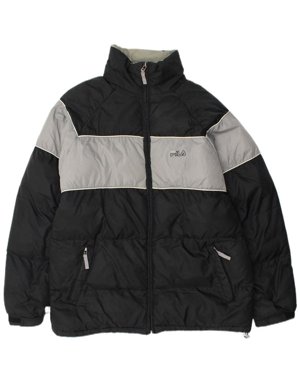 Męska ocieplana kurtka Fila UK 40, duża, czarna, nylonowa z blokami kolorów