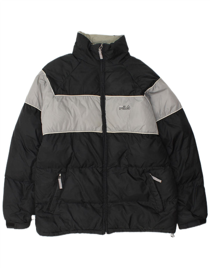 Męska ocieplana kurtka Fila UK 40, duża, czarna, nylonowa z blokami kolorów