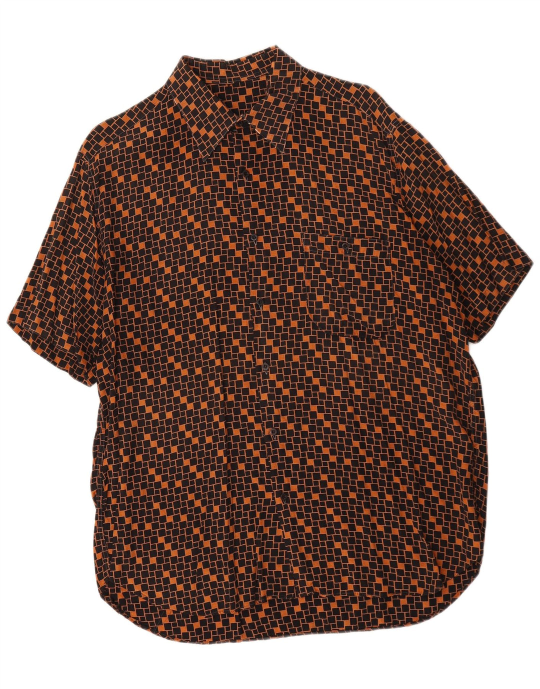 Koszula męska z krótkim rękawem w stylu vintage, duża, brązowa, geometryczna