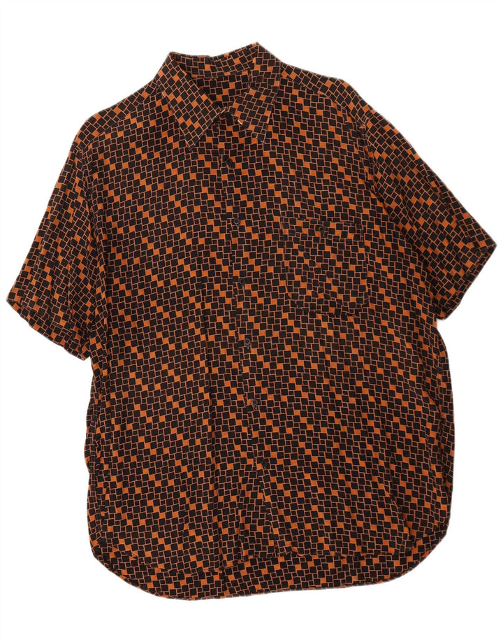Koszula męska z krótkim rękawem w stylu vintage, duża, brązowa, geometryczna