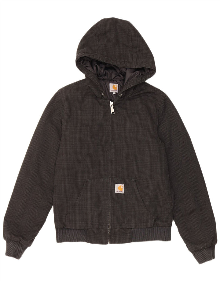 Damska kurtka bomberka z kapturem Carhartt UK 6 XS, poliester w czarną kratkę