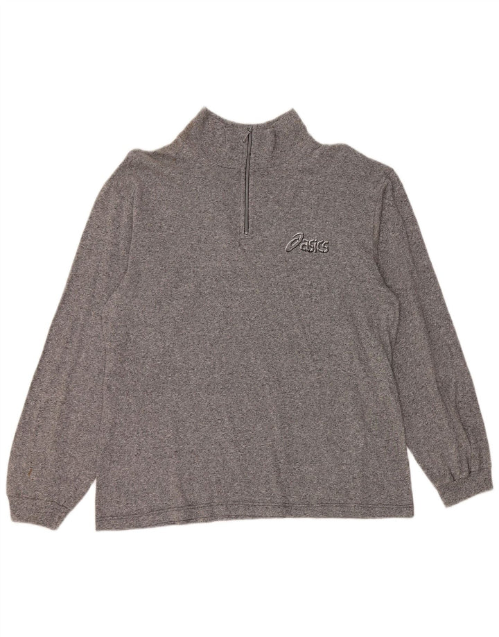 Męski sweter z zamkiem błyskawicznym Asics Średnioszary, bawełniany nakrapiany