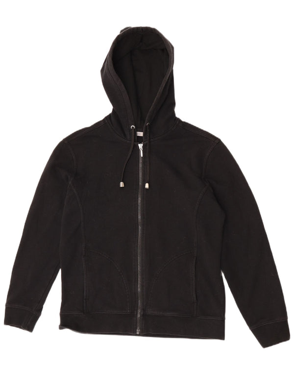 Marks & Spencer Womens Zip Hoodie Sweater UK 14 Large  Black Cotton