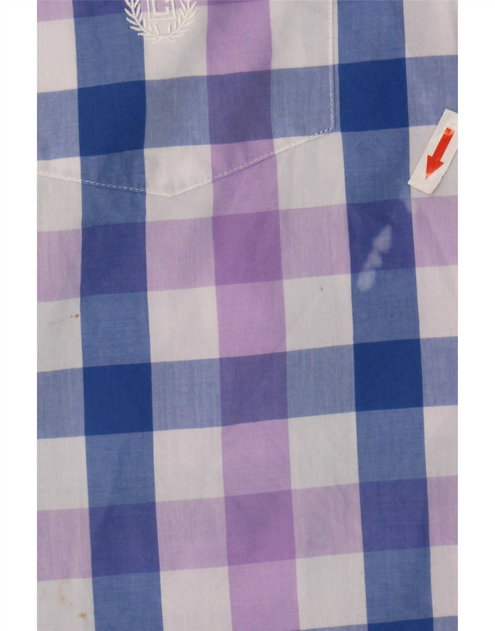 Męska koszula z krótkim rękawem Chaps Easy Care, 2XL, niebieska bawełniana kratka