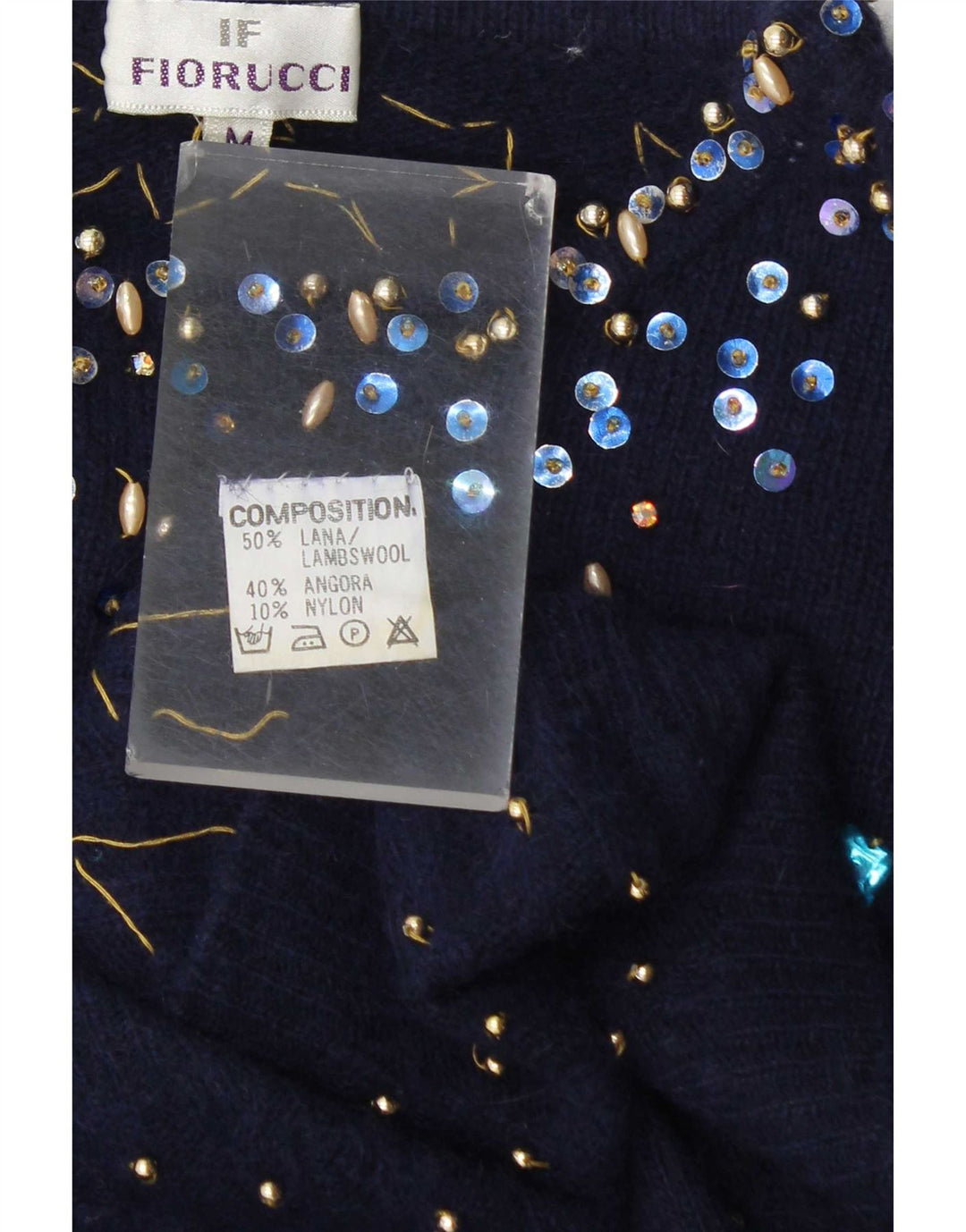 Damski sweter Fiorucci z dekoltem w łódkę UK 14 Średni granatowy w cętki