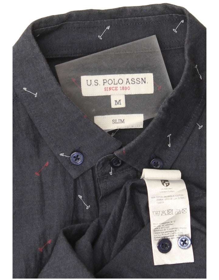 US Polo Assn. Męska wąska koszula w abstrakcyjny wzór, średnia granatowa bawełna