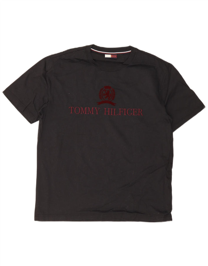 Męski T-shirt z grafiką Tommy Hilfiger, duży, czarny, bawełniany