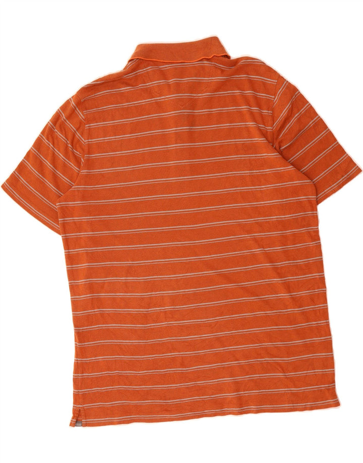 EDDIE BAUER Mens Polo Shirt Large Orange Striped Cotton Vintage Eddie Bauer and Second-Hand Eddie Bauer from Messina Hembry 