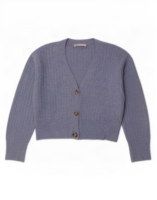 Zara Damski sweter typu Crop Oversized Cardigan UK 10 Mały Niebieski Akryl