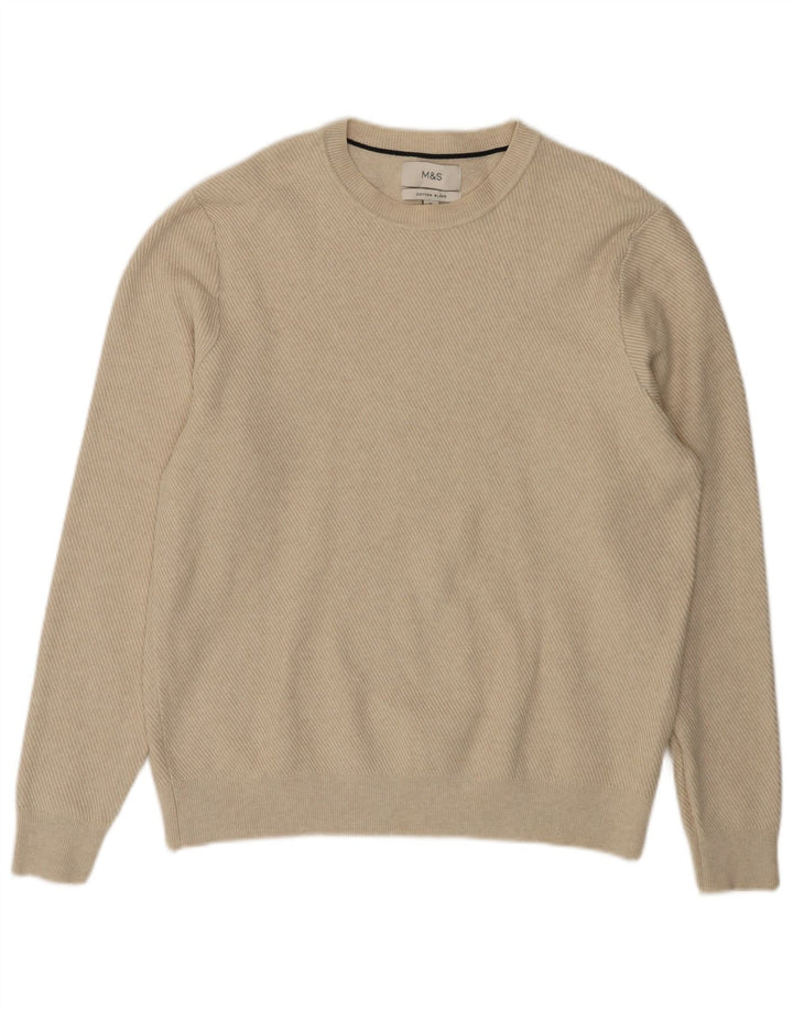 Marks & Spencer Męski sweter z okrągłym dekoltem, duży, beżowy poliester