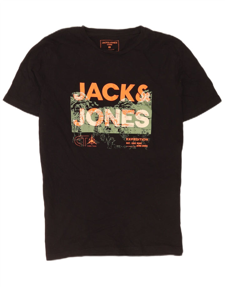 Męski T-shirt z grafiką Jack & Jones, średni czarny, bawełniany
