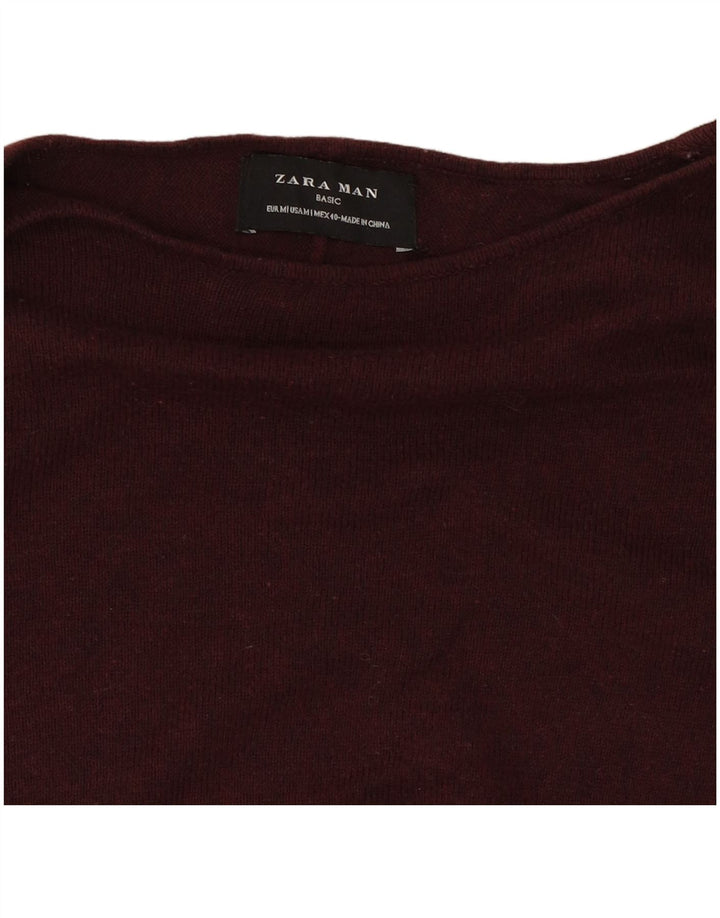 Męski sweter Zara z dekoltem w łódkę, średni burgund