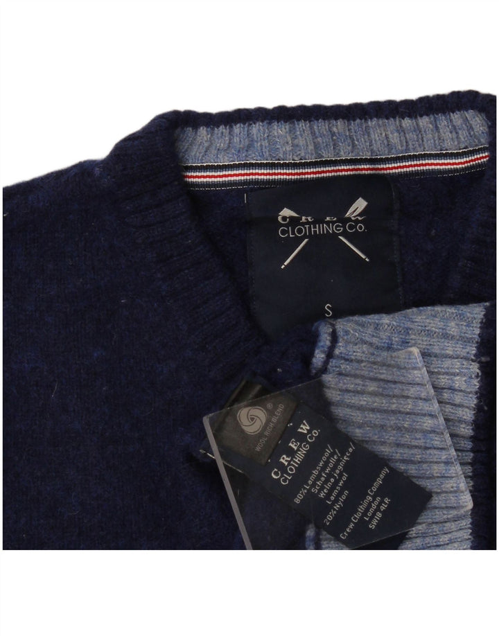 Crew Clothing Męski sweter z dekoltem w kształcie litery V, mały, granatowy, z owczej wełny