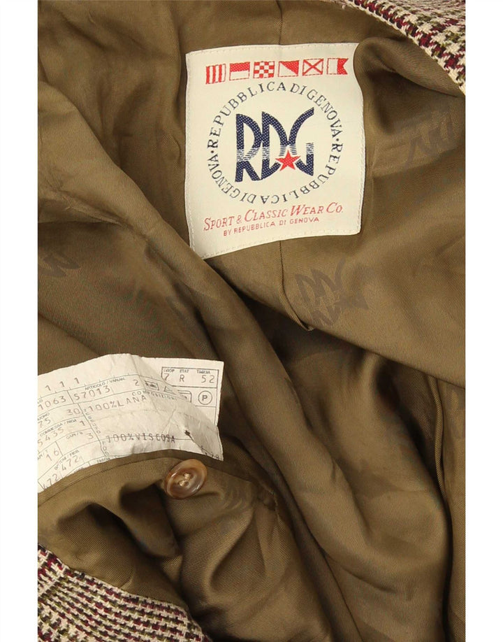 Vintage męska marynarka IT 52 XL Burgundowa wełna w pepitkę