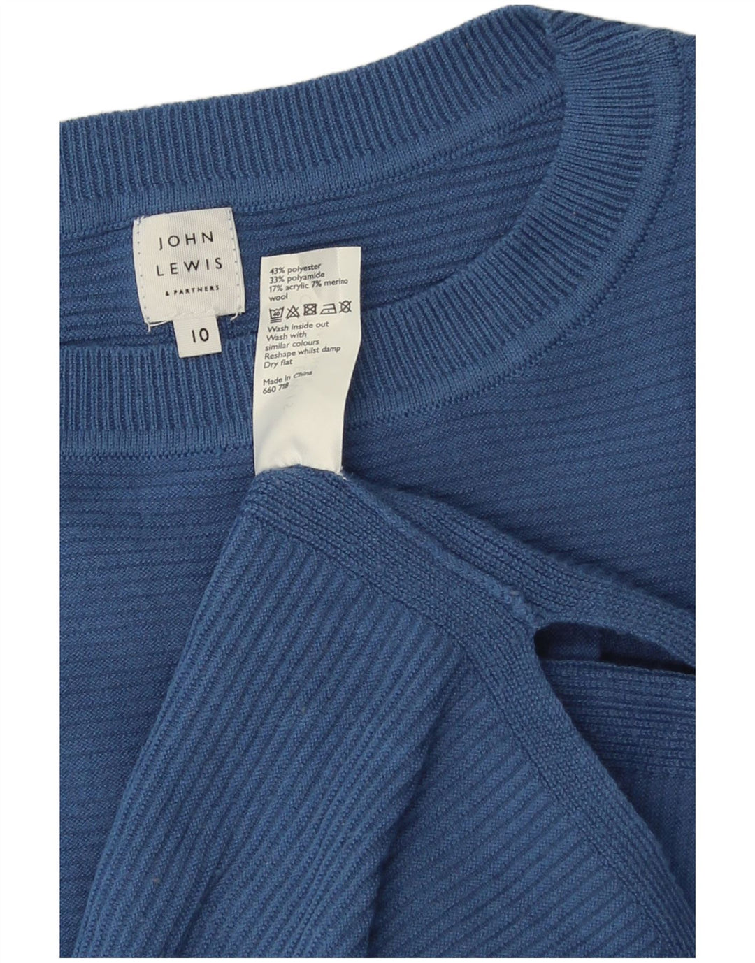 Damski sweter z dekoltem w łódkę John Lewis, UK 10, mały, niebieski poliester