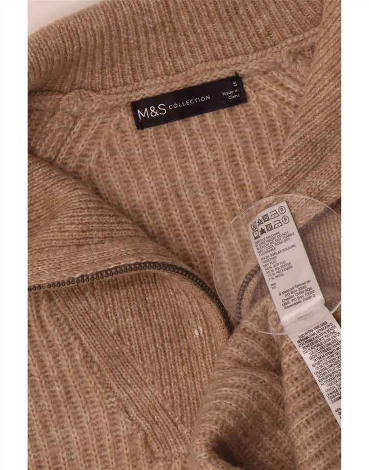 Marks & Spencer Damski sweter z zamkiem błyskawicznym UK 10, mały, brązowy, nakrapiany