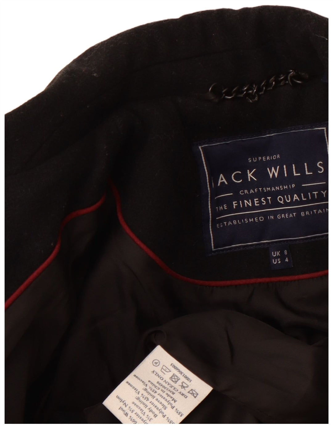 JACK WILLS Damska marynarka o krótkim kroju UK 8, mała, czarna wełna