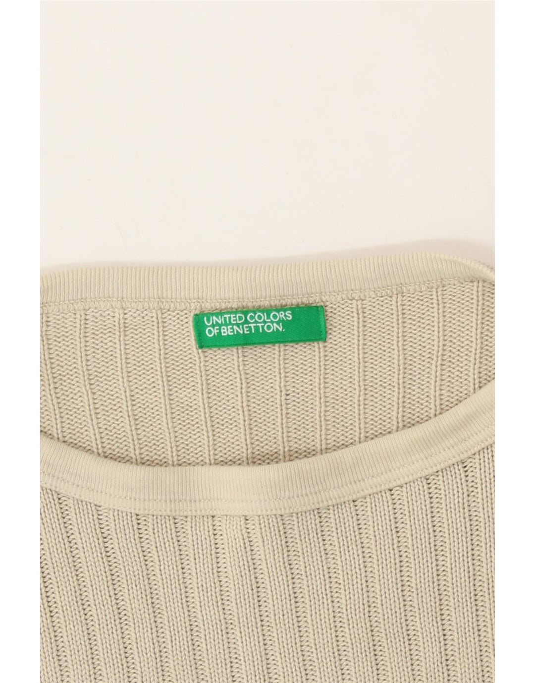 BENETTON Womens Crew Neck Jumper Sweater UK 14 Medium Beige Cotton Vintage Benetton and Second-Hand Benetton from Messina Hembry 