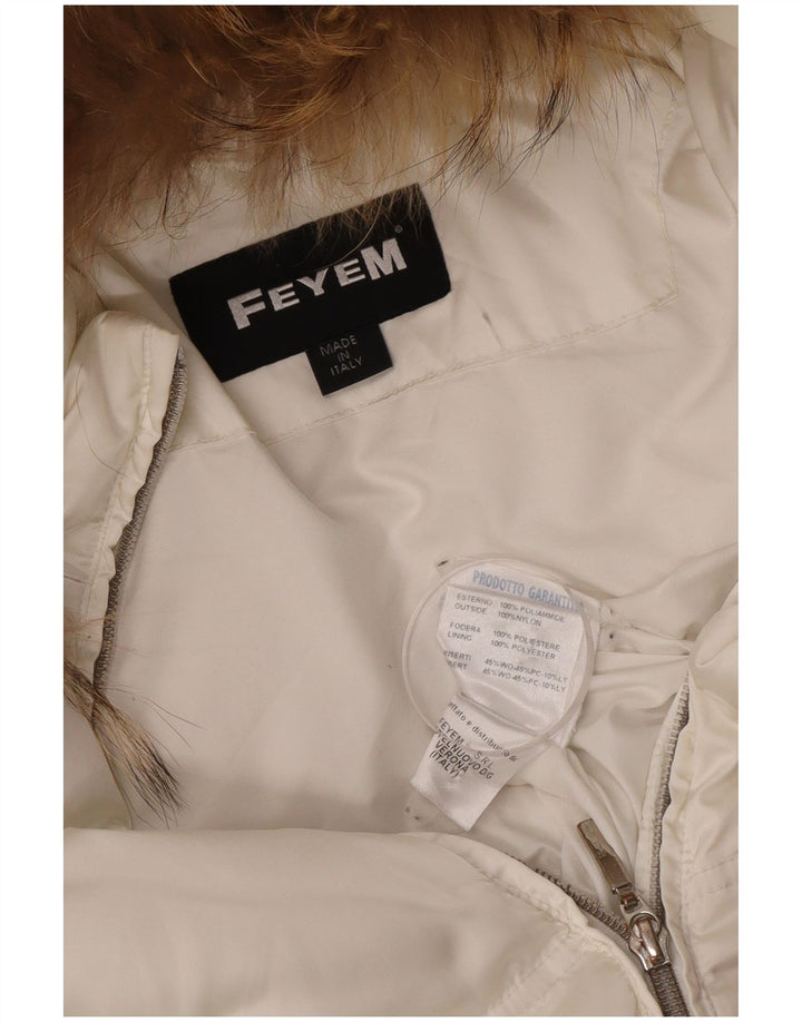 Damska wyściełana kurtka z kapturem w stylu vintage UK 14 Średni biały nylon