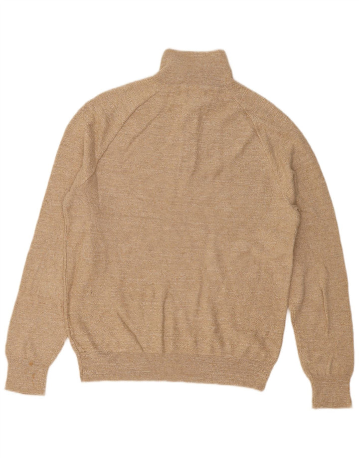 J. Crew Męski sweter z zamkiem błyskawicznym, mały, beżowy, bawełniany