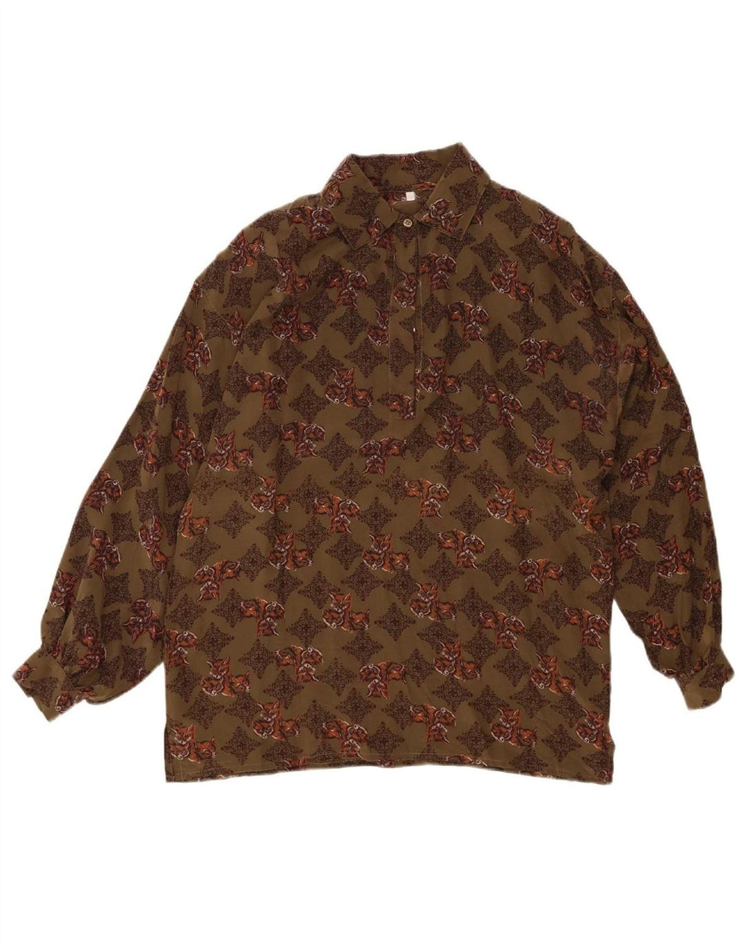 VINTAGE Womens Loose Fit Pullover Shirt IT 42 Medium Green Animal Print