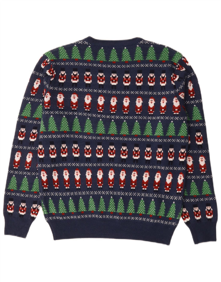 Marks & Spencer Męski sweter z okrągłym dekoltem, mały, niebieski, geometryczny