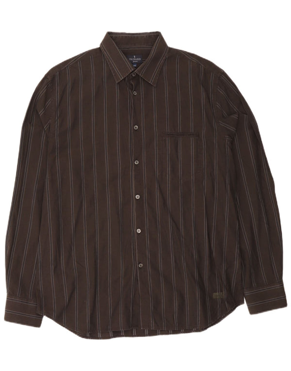 Koszula męska Trussardi Jeans 2XL, bawełniana w brązowe paski