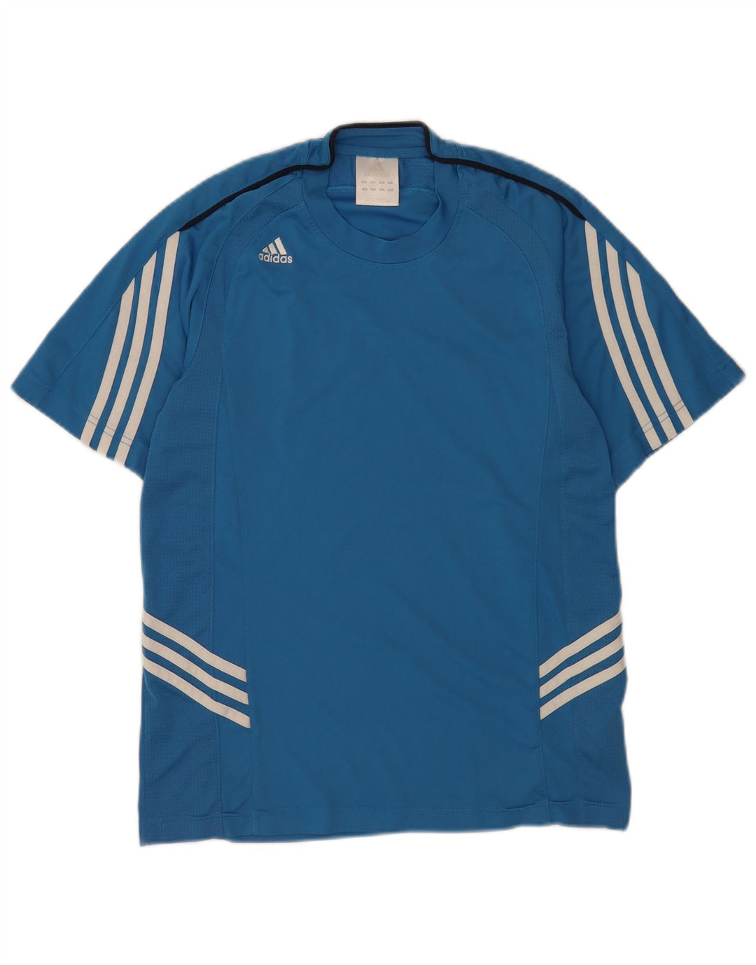 Adidas Męski T-shirt Top Mały Niebieski Poliester z blokami kolorów